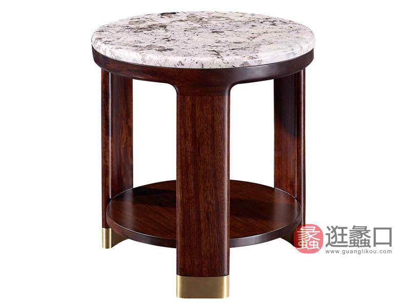 柏森-铂瑞轻奢客厅实木大理石茶几圆几BS056边几