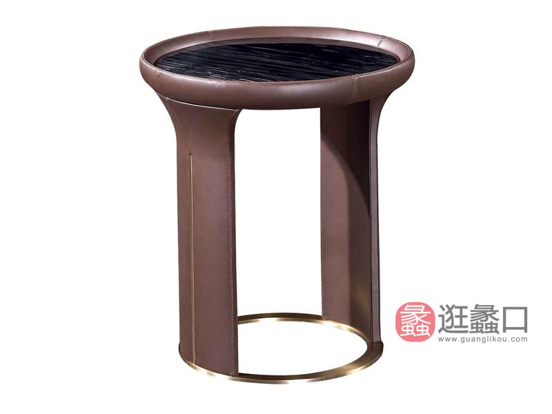 柏森-铂瑞轻奢客厅实木大理石茶几圆几BS60边几