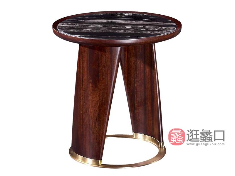 柏森-铂瑞轻奢客厅实木大理石茶几圆几BS61边几