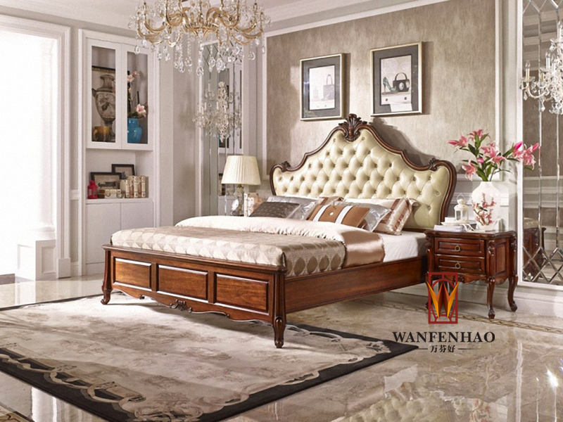 名人居（万芬好）·润达名家居欧式卧室实木桃花心木双人床 床头柜