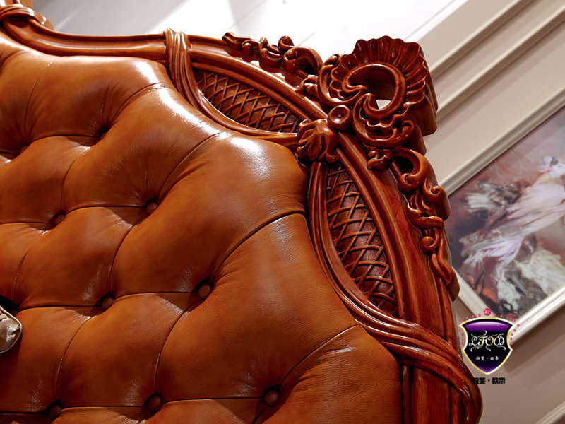 拉斐欧帝家居欧式新古典卧室实木雕花皮面双人大床308/床头柜 拉斐欧帝家居欧式新古典卧室实木雕花皮面双人大床308/床头柜