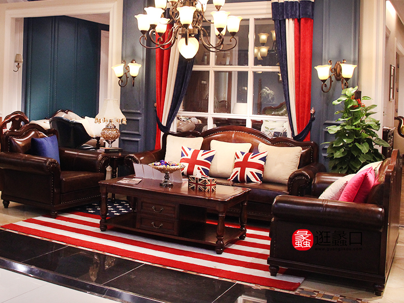 美墅尊品家具美式客厅实木皮艺双人位/三人位/单人位沙发组合/茶几 美墅尊品家具美式客厅实木皮艺双人位/三人位/单人位沙发组合/茶几