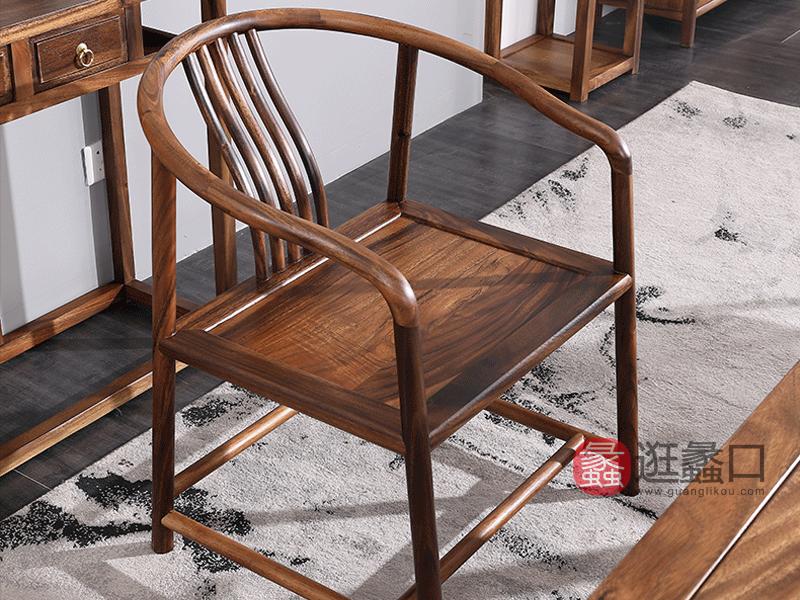 东方韵家具新中式书房茶台茶桌椅实木禅意大板胡桃木简约茶桌椅主椅C款