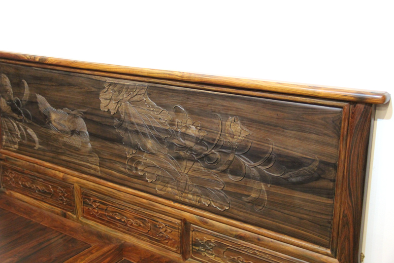 永发老红木老挝红酸枝（交趾黄檀）中式套房系列中式床+2个床头柜+顶箱衣柜