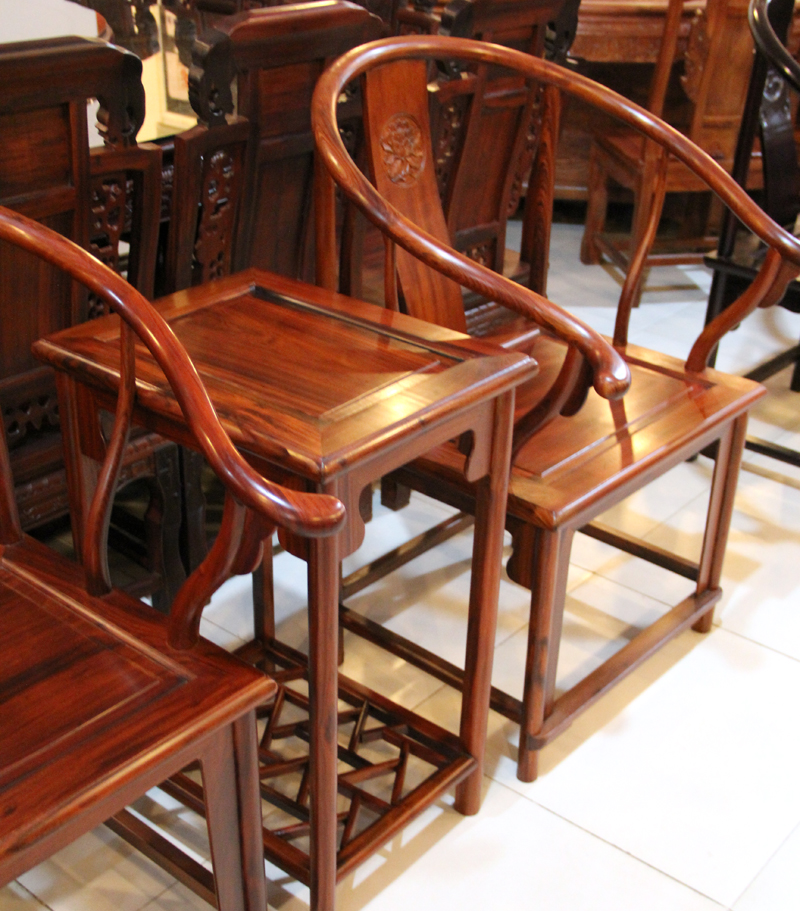 振鑫红木家具中式古典客厅2个圈椅+茶几