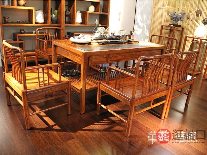 华典清风·欧尚格家居家具新中式餐厅红木刺猬紫檀餐桌椅/茶水桌/博古架