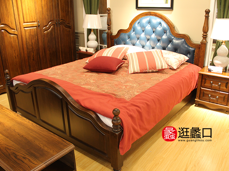 莫里·森家具美式卧室实木双人大床/床头柜