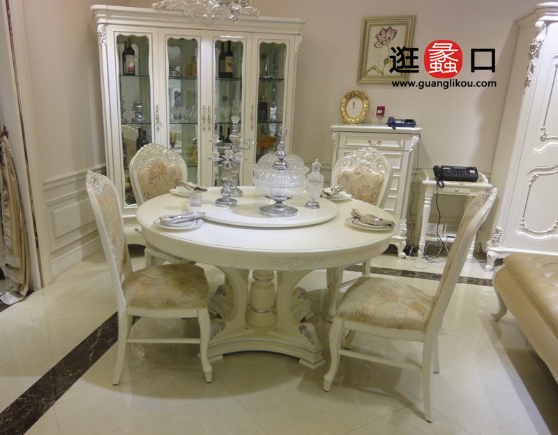 百合风情欧式餐厅橡木圆桌/餐椅