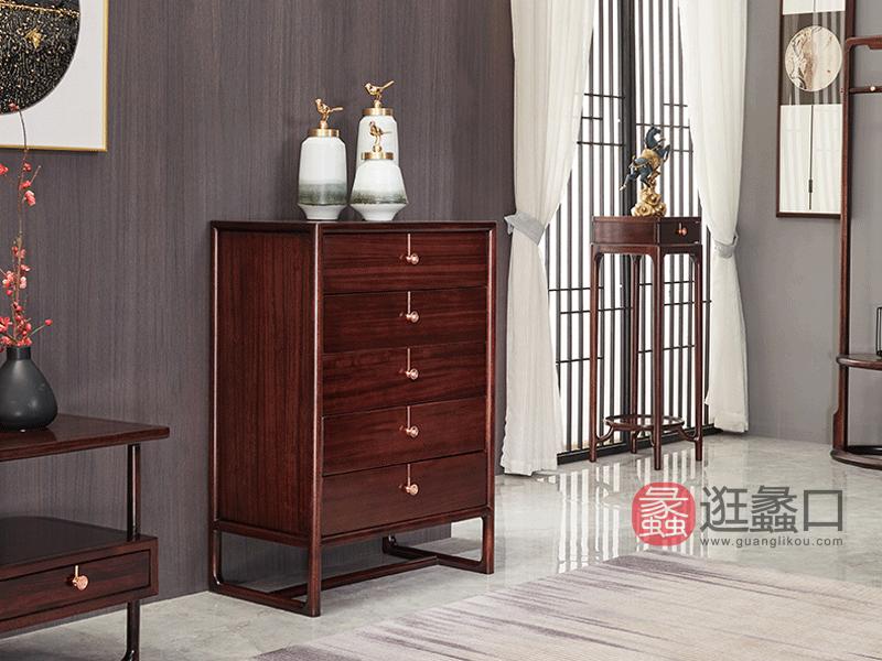 上臻家具新中式卧室斗柜/储物柜/电视柜新中式乌金木全实木【五斗柜】M01-3
