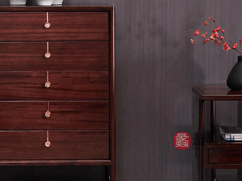 上臻家具新中式卧室斗柜/储物柜/电视柜新中式乌金木全实木【五斗柜】M01-3