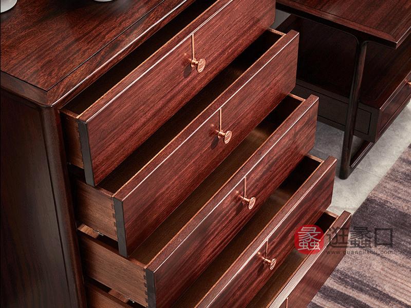 上臻家具新中式卧室斗柜/储物柜/电视柜新中式乌金木全实木【五斗柜】M01-3