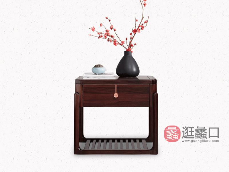 上臻家具新中式卧室床头柜新中式乌金木全实木【床头柜单个570*450*510mm】-A64