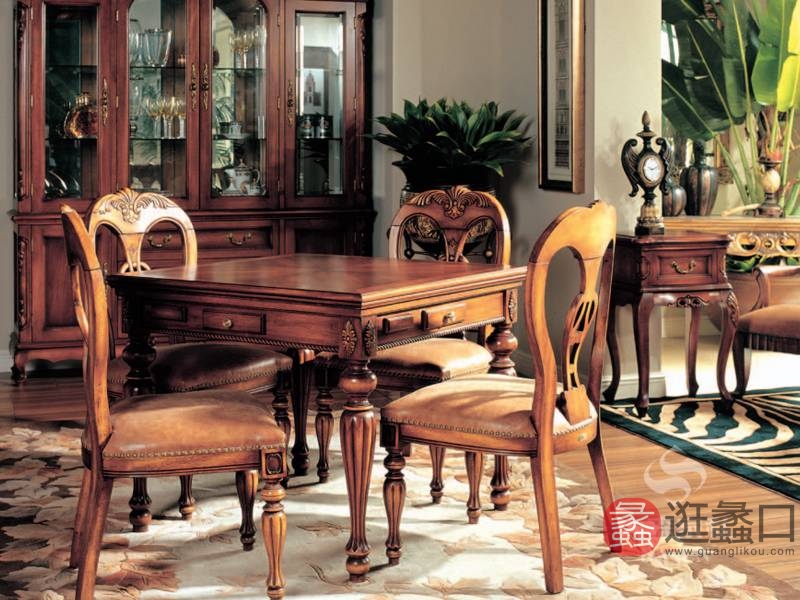 大森家具华东营销中心欧式餐厅红榉木实木四人方形餐桌椅组合