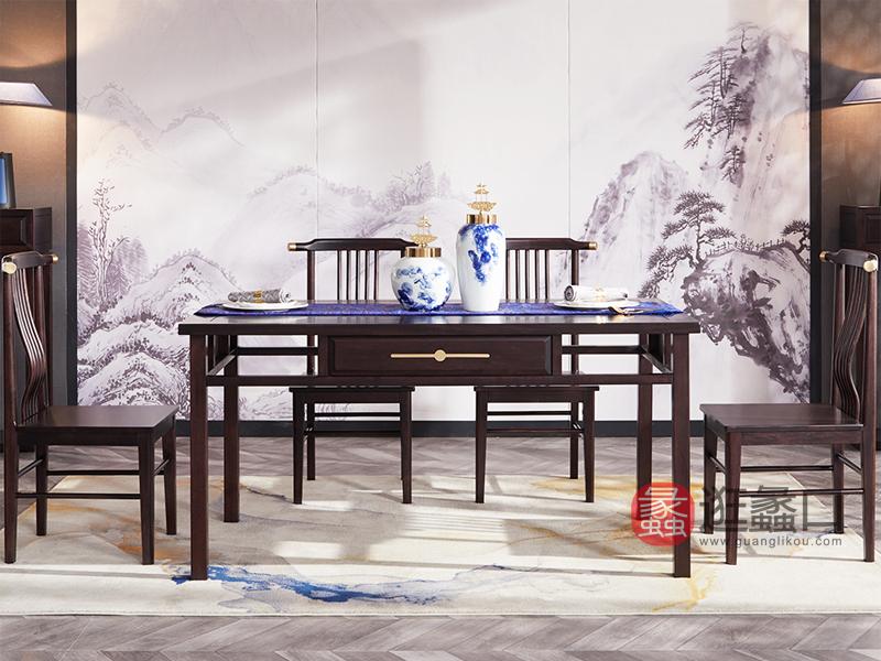 悦木家具新中式餐厅餐桌椅YF18实木餐桌椅组合套装 新中式餐桌 全实木金檀木 吃饭桌 ​