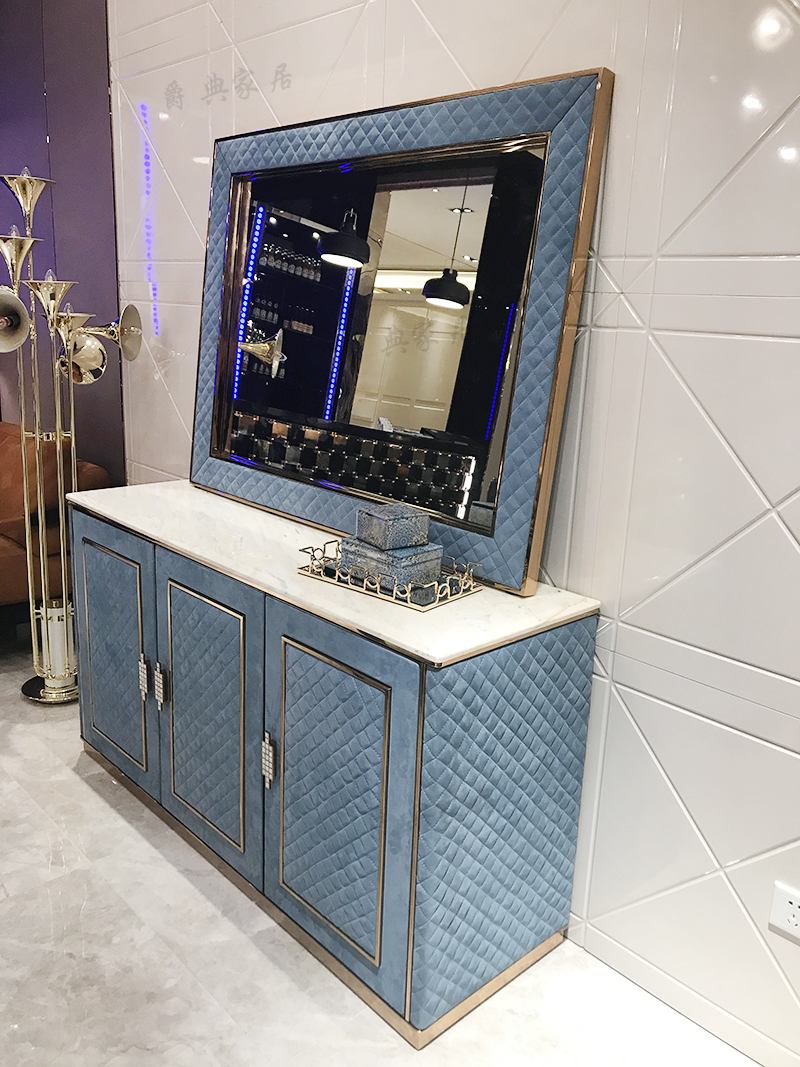 巴夏家具·爵典家居意式轻奢餐厅进口磨砂皮/蓝金沙餐边柜