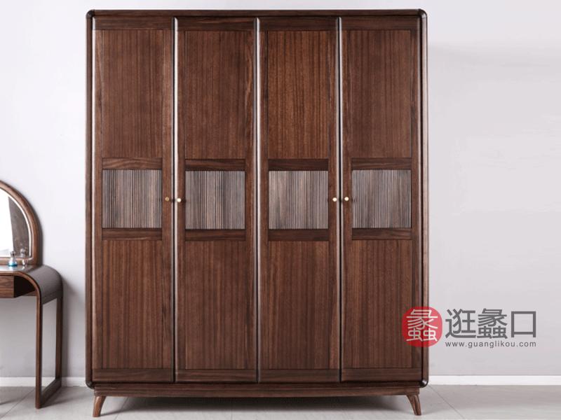 木梵家具现代卧室衣柜HX12实木衣柜 乌金木衣柜 现代简约衣柜全实木衣橱整体大衣柜 四门衣柜