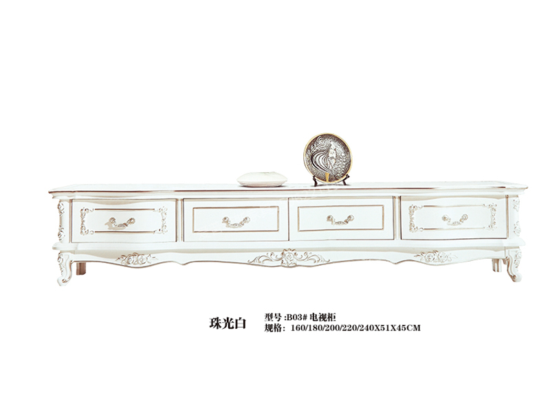 爱普菲斯家具欧式新古典客厅实木珠光白电视柜B03#