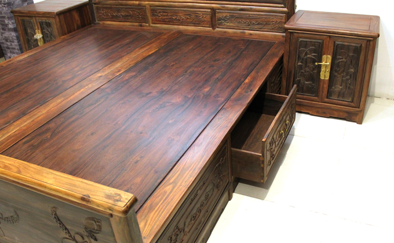 永发老红木老挝红酸枝（交趾黄檀）中式套房系列中式床+2个床头柜+顶箱衣柜