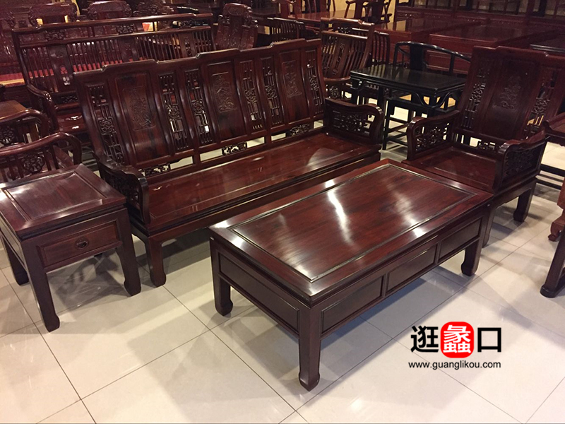现代极品红木家具中式古典客厅四人位/单人位实木沙发组合