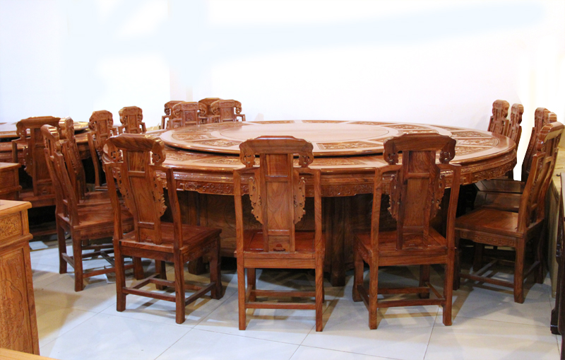振鑫红木家具中式古典非洲花梨大圆台+20个餐椅
