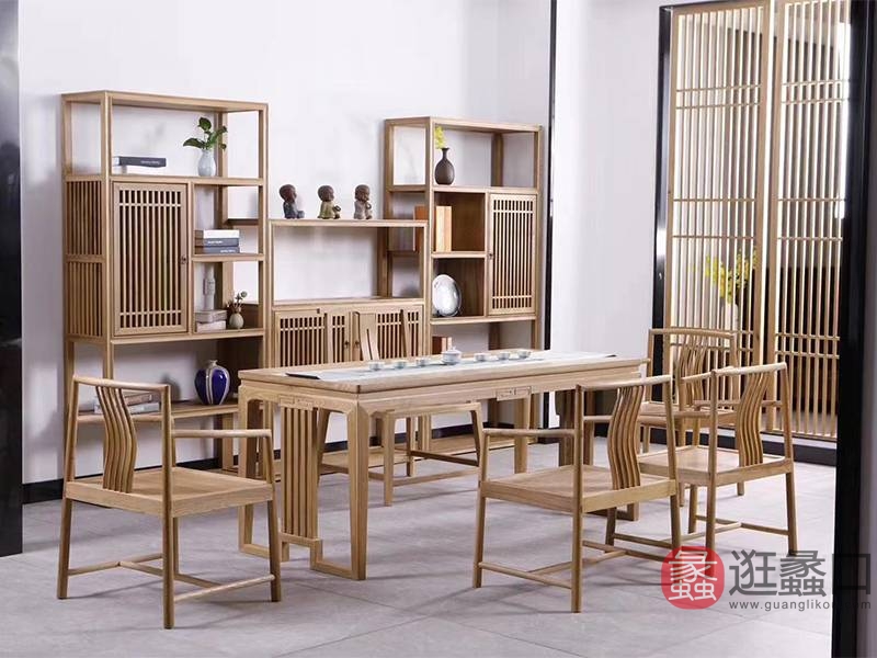 蠡口家具城万年红榆木家具红木书房茶台茶桌椅1530