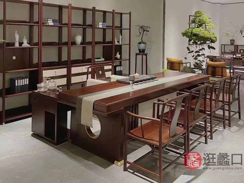 蠡口家具城万年红榆木家具红木书房茶台茶桌椅1531