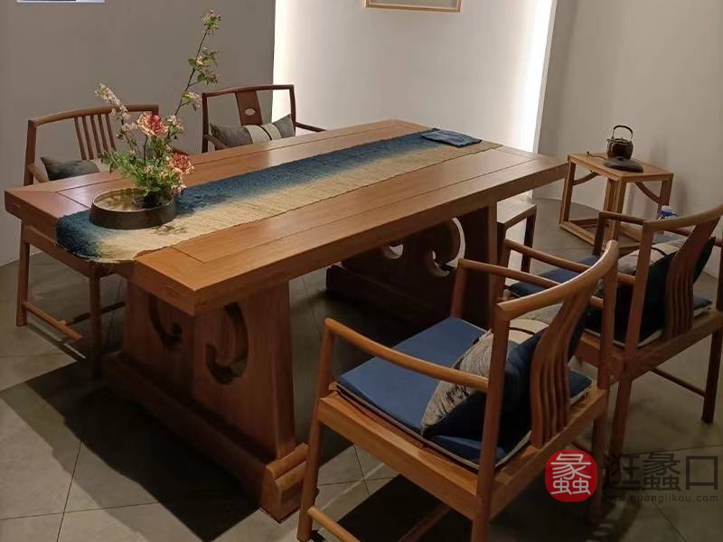 蠡口家具城万年红榆木家具红木书房茶台茶桌椅1533