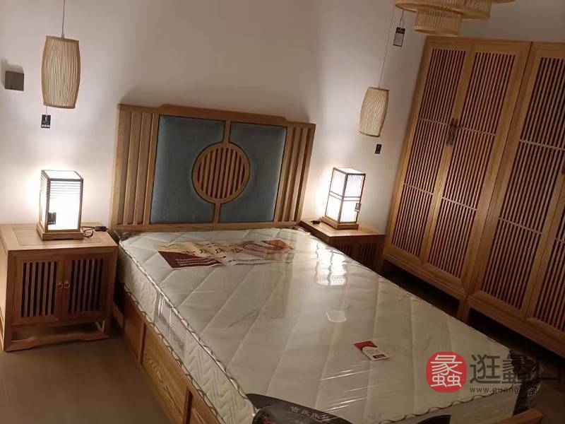 蠡口家具城万年红榆木家具红木卧室床1535