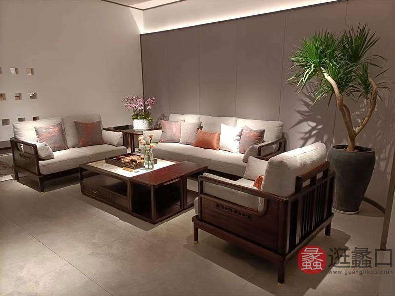 蠡口家具城万年红榆木家具红木客厅沙发1536