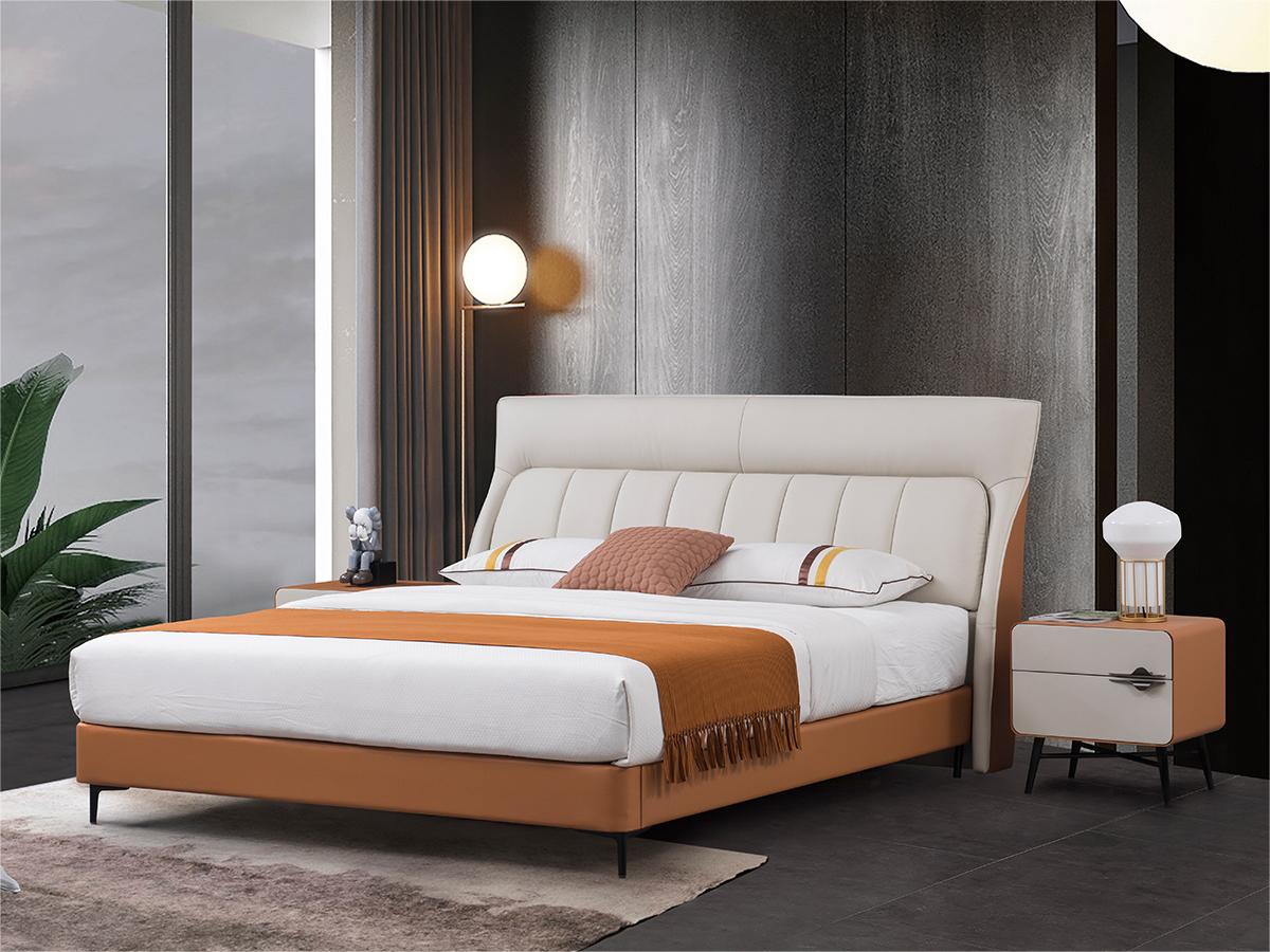 帷诺家具 现代简约风格头层牛皮卧室床2560009