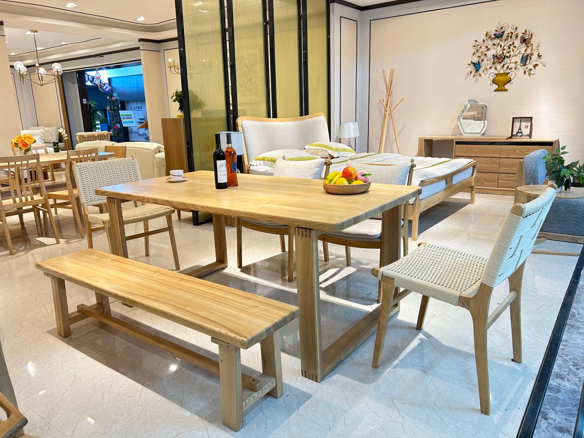 栖枝原木风家具 北欧风格白蜡木回型腿大板桌2920003