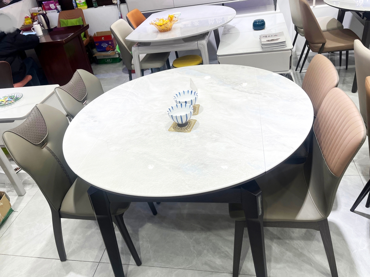 傅嘉乐迪两厅家具 现代简约风格可伸缩大理石+白腊木圆餐桌3010001
