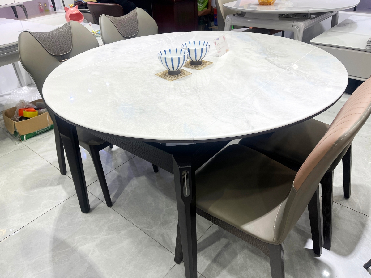 傅嘉乐迪两厅家具 现代简约风格可伸缩大理石+白腊木圆餐桌3010001