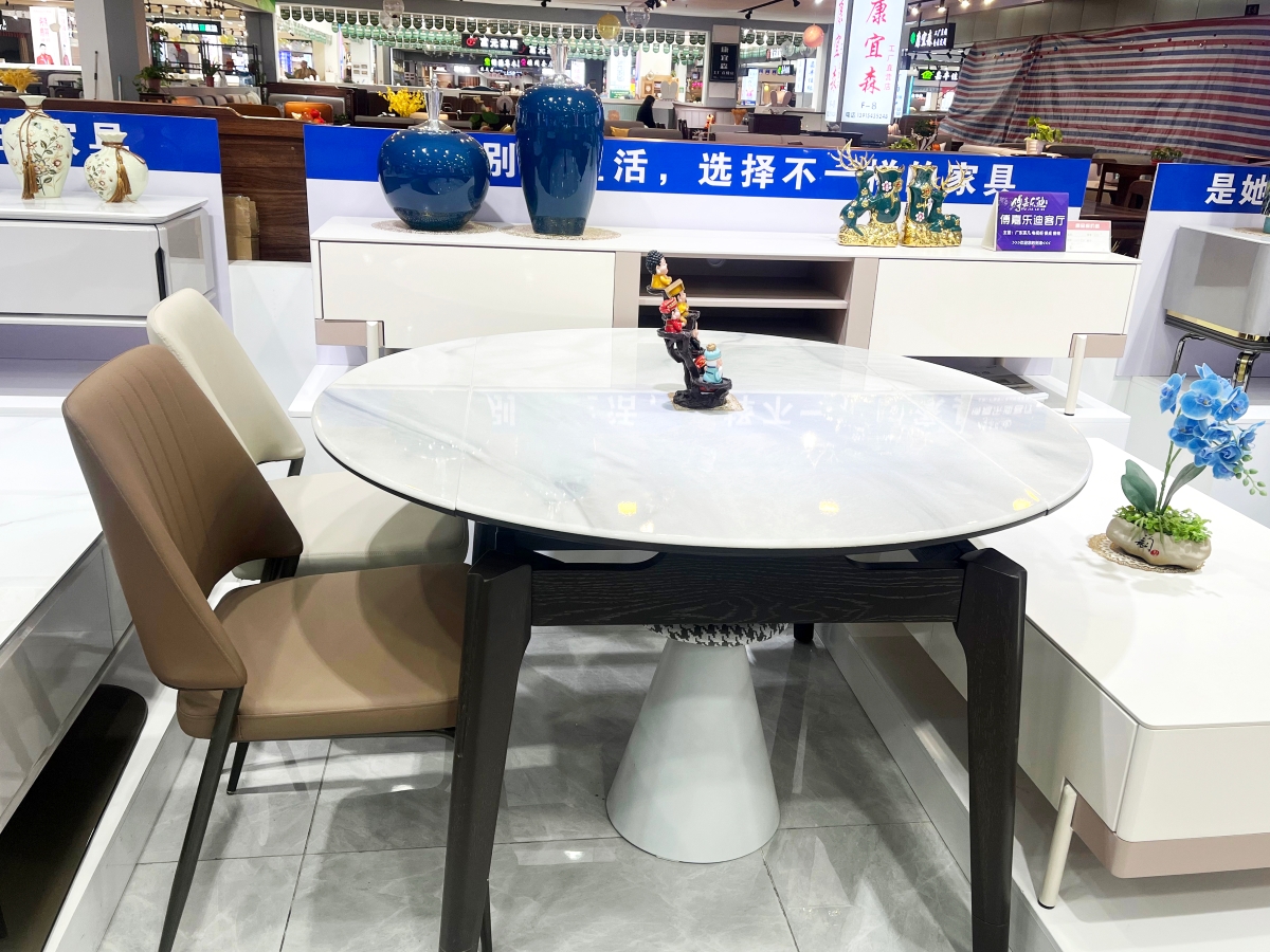 傅嘉乐迪两厅家具现代简约风格科技石台面+白蜡木桌腿可伸缩餐桌3010002