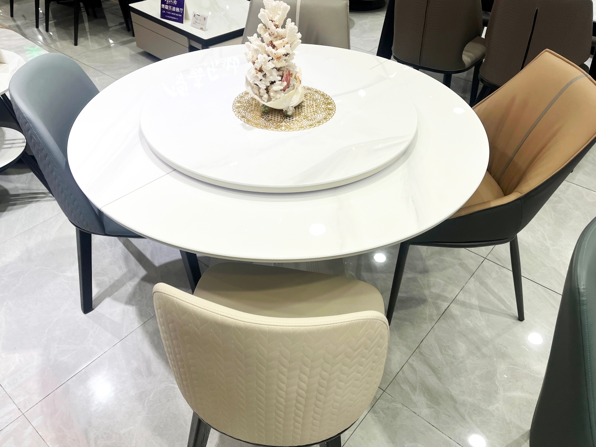 傅嘉乐迪两厅家具玻钢石台面带转盘餐桌3010004